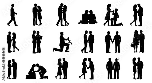 Silhouettes of People in Various Poses.