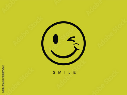 A cheerful yellow background features a playful winking smiley face, symbolizing happiness and positive emotions