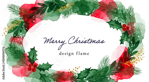 水彩クリスマスリース背景｜ナチュラルな冬のフレーム