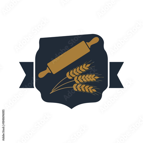 Vintage Baking Emblem Design with Rolling Pin and Wheat Graphics - Creative Culinary Vector