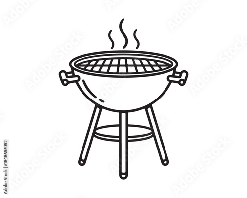 Outline icon of Barbecue Grill with Smoke | BBQ Kettle Vector Illustration
