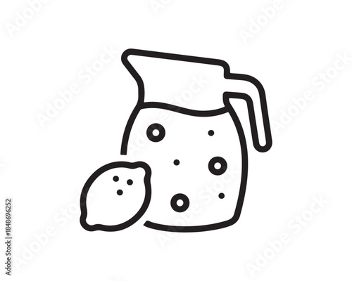 Lemonade Pitcher and Lemon Fruit Outline Icon - Refreshing Drink Symbol
