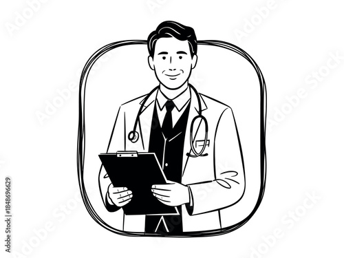 Smiling Doctor Holding Clipboard Illustration