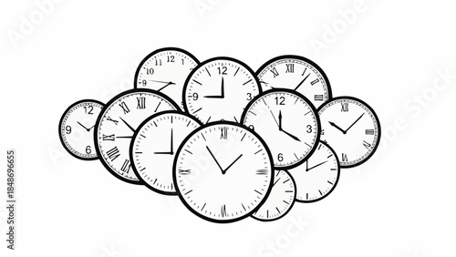 Collection of Clocks Showing Different Times.