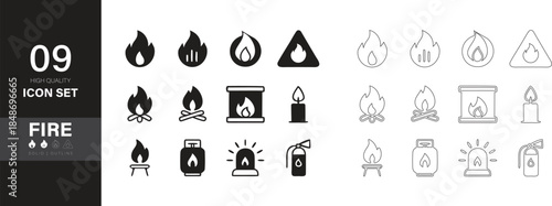 Fire Icon Pack – 9 Premium Minimalist Icons