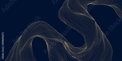 Elegant abstract vector background, gold waves, smooth linear curves, Japanese deco elements. Premium wavy pattern, ocean, soft organic shapes, geometric flow, cover design
