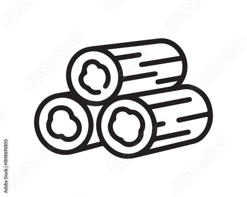 Black Line Icon of Stacked Wooden Logs or Firewood on White Background