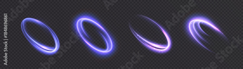 A glowing ring of light with a soft blur effect and a purple-blue glow. Suitable for overlaying portal effects, interfaces, and backlighting in designs and illustrations against a dark background.