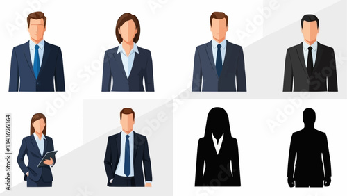 Diverse Group of Professional Business People Icons and Silhouettes.