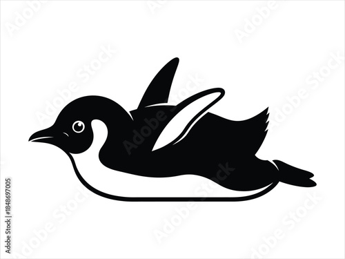 Minimalist black and white swimming penguin vector, a cute and dynamic aquatic bird