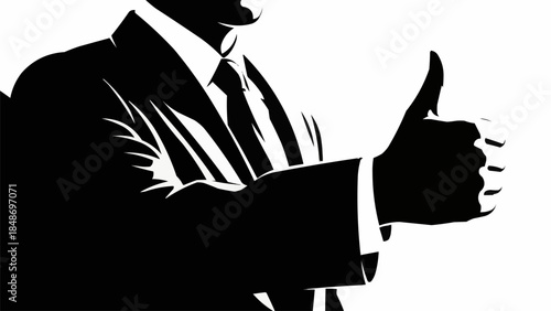 Silhouette of a businessman giving a thumbs up gesture.