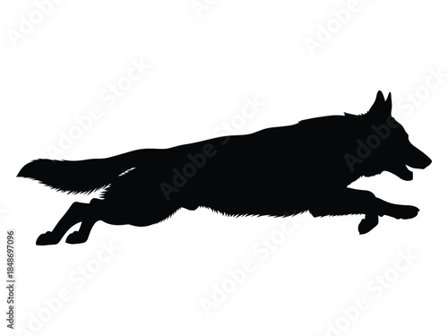 A striking silhouette of a running wolf powerfully capturing its movement
