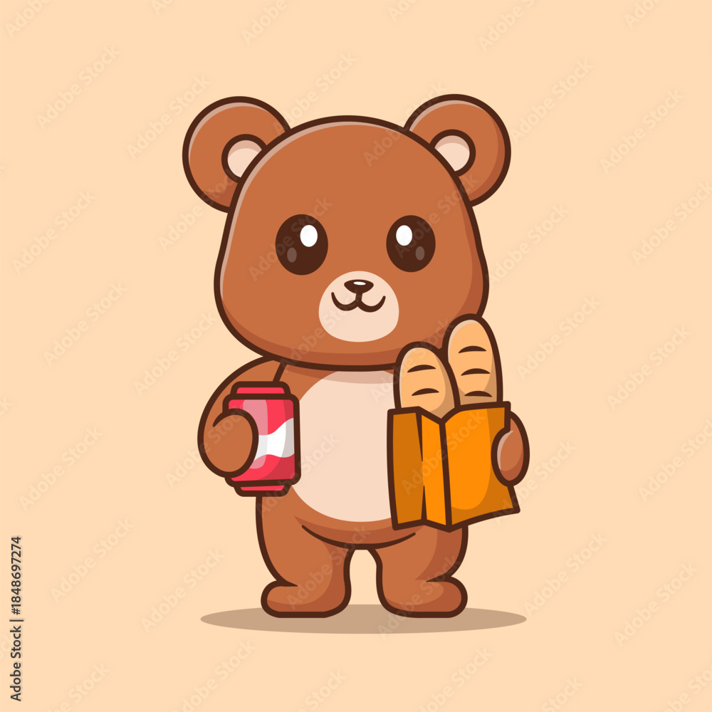 Obraz premium Cute Bear Shopping Groceries Cartoon
