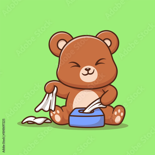 Cute Bear Playing Tissue Cartoon