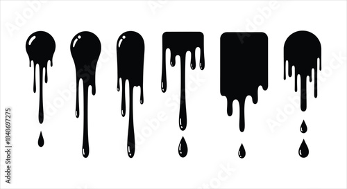 Black liquid drips and splatters, abstract illustration for design