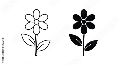 Minimalist Outline and Solid Flower Graphic Design Element for Creative Projects