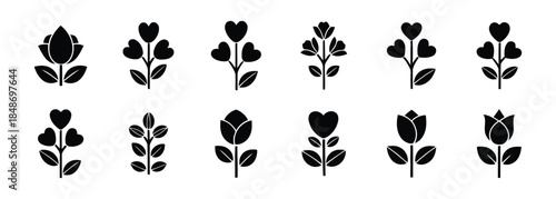 Collection of stylized floral icons and graphic elements