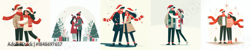 vector of couple giving a warm hug at Christmas