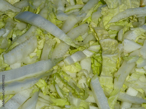 Fresh chopped green cabbage texture close up