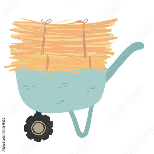Cute Hand-Drawn Wheelbarrow with Hay Illustration, Farm PNG