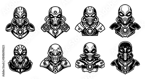 Futuristic Alien Characters in Various Designs.