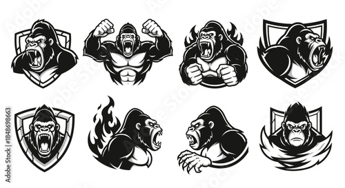 Gorilla Logos and Emblems in Black White.