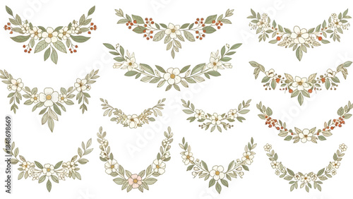 Elegant Folk Garland Vector Set Wedding Swag Floral Elements