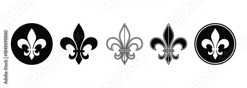 Elegant heraldic lily symbol variations set, ideal for sophisticated graphic design projects and decorative motifs