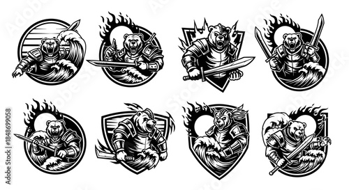 Set of Medieval Knight Emblems and Badges.