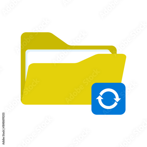 Digital file folder with refresh and sync icon, symbolizing data updates, file synchronization, and backup processes for efficient system management and organization