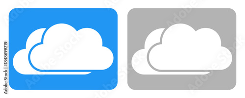 Modern digital cloud icons featuring overlapping white forms on blue and gray backgrounds, symbolizing online data storage, network services, and digital accessibility solutions
