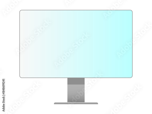 Modern desktop computer monitor with a sleek, minimalist design and an empty, gradient light blue display, representing digital technology concepts and screen-based content presentation