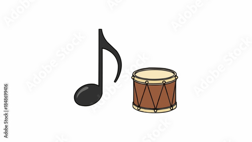 Musical Note and Drum Illustration.