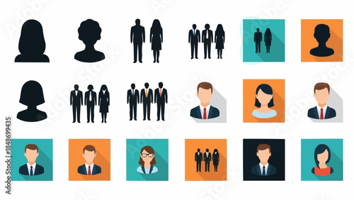 Collection of Diverse People Icons Representing Different Professions and Groups.