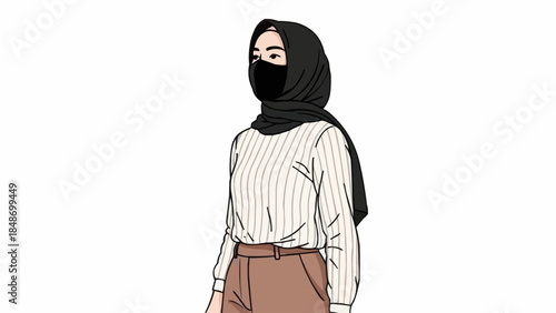 Muslim Woman Wearing Hijab and Niqab Standing Confidently.