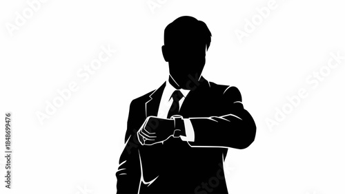 Silhouette of a businessman checking his watch.