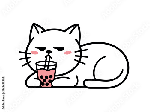 Cute Cat Drinking Boba Tea