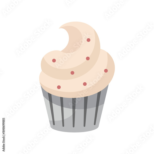 Cupcake with whipped cream. Hand drawn Cartoon illustration. Isolated on white vector muffin illustration