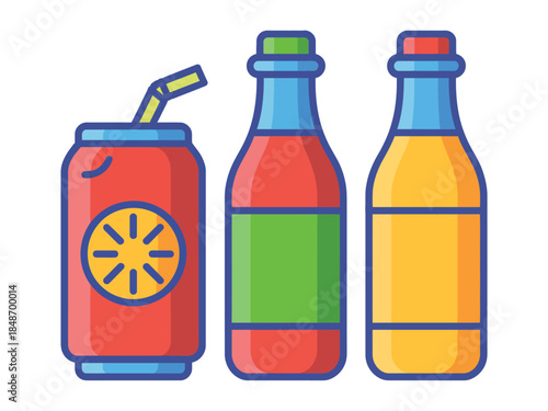 Colorful Cartoon Drinks and Bottles