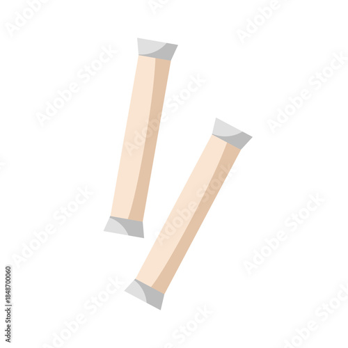 Sugar sticks, Sugar packets, sachets. Spice portion salt, pepper sticks. Cartoon vector illustration. Flat deign
