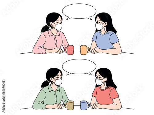 Women Wearing Masks Socializing Over Coffee