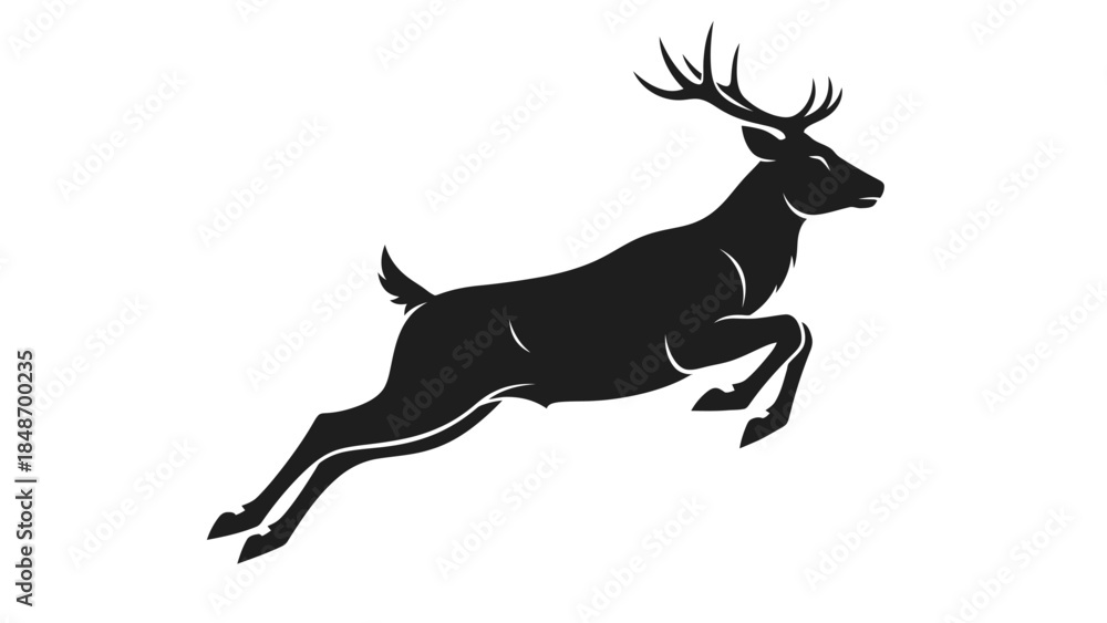 Fototapeta premium Minimalist Silhouette of a Leaping Deer with Antlers in Black and White