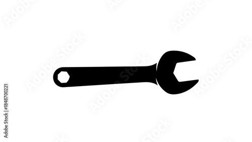 Minimalist black wrench icon representing mechanics or repair tools for technical design