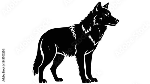 Stylized black silhouette of a loyal and vigilant dog standing alertly