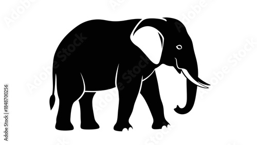 Minimalist Black and White Illustration of a Majestic Elephant with Large Ears and Wrinkled Trunk