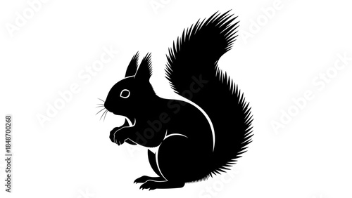 Silhouette Illustration of a Curious Squirrel with Fluffy Tail on White Background