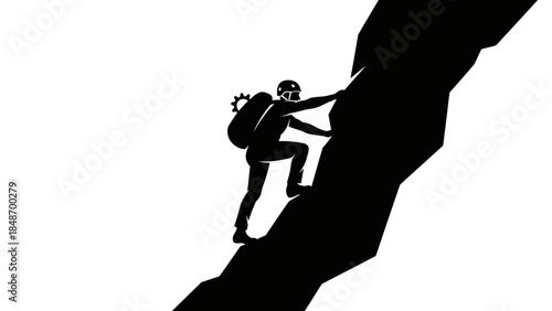 Silhouette of a climber ascending a steep mountain face symbolizing determination and adventure
