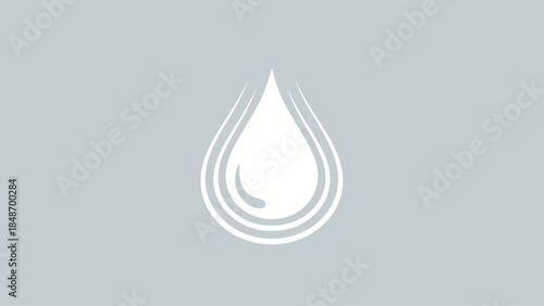 Minimalist Water Drop Icon Representation with Elegant Line Art on Light Grey Background for