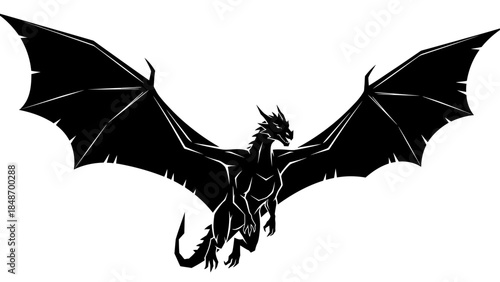 Silhouette of a Majestic Dragon with Outstretched Wings in a Bold Black Design for Fantasy