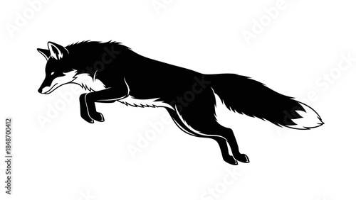 Stylized silhouette of a cunning fox in mid-leap with dynamic motion illustration